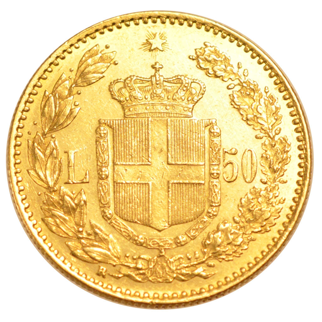 Italy, Umberto I, 50 Lire, 1884, Rome, PCGS AU58, Gold, KM:25