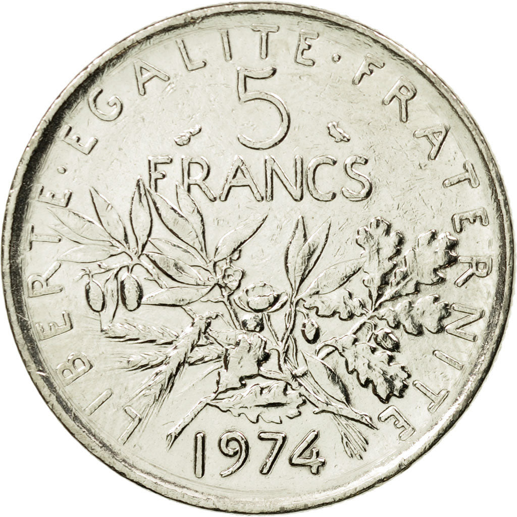 Moneda, Francia, Semeuse, 5 Francs, 1974, Paris, SC, Níquel recubierto de cobre