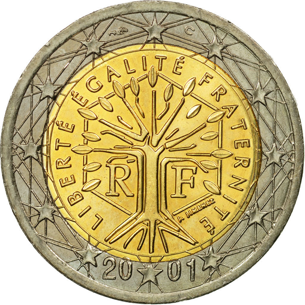 France, 2 Euro, 2001, AU(55-58), Bi-Metallic, KM:1289