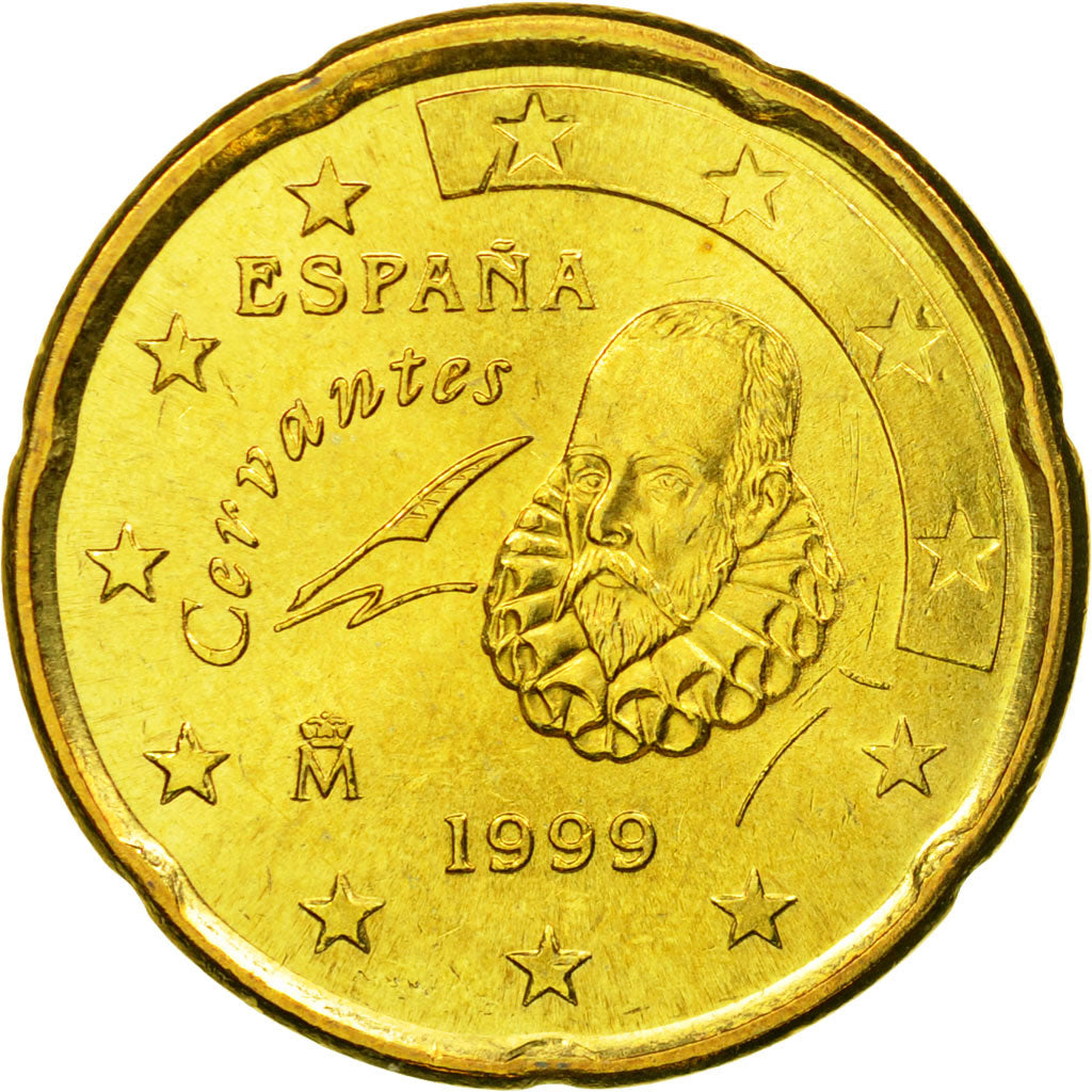 Hiszpania, 20 Euro Cent, 1999, Madrid, MS(60-62), Mosiądz, KM:1044