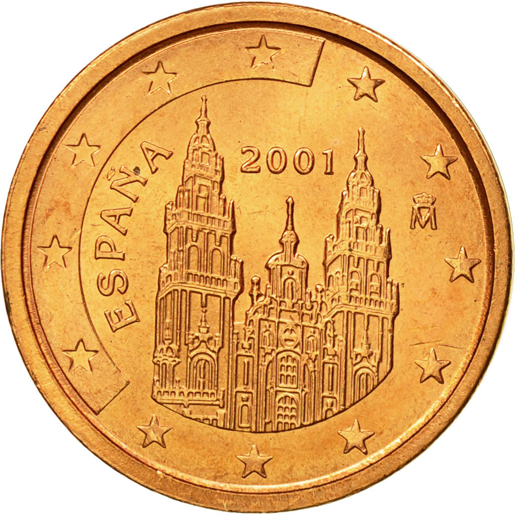 Spain, 2 Euro Cent, 2001, MS(63), Copper Plated Steel, KM:1041
