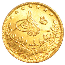 TURKEY, 50 Kurush, 1913, Qustantiniyah, KM #753, MS(60-62), Gold, 3.60