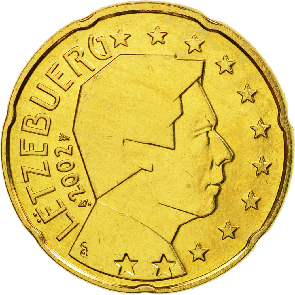 Luxembourg, 20 Euro Cent, 2002, MS(63), Brass, KM:79