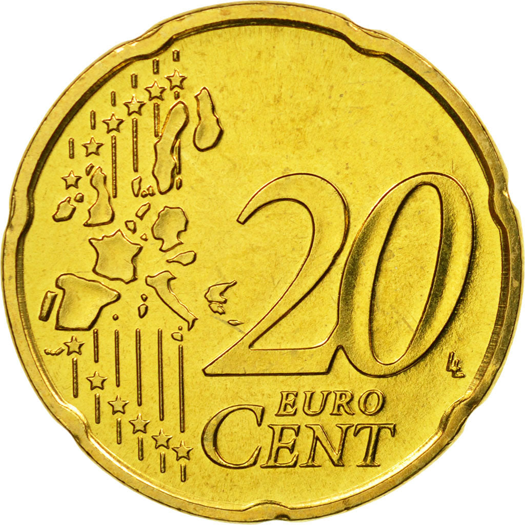 Paesi Bassi, 20 Euro Cent, 2002, SPL, Ottone, KM:238