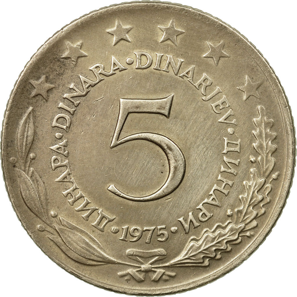 Munten, Joegoslaviëe, 5 Dinara, 1975, PR, Copper-Nickel-Zinc, KM:58