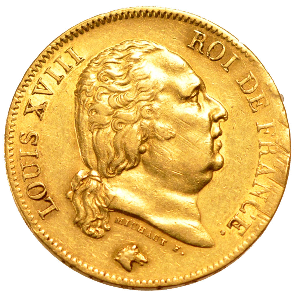 Francia, Louis XVIII, Louis XVIII, 40 Francs, 1818, Lille, BB+, Oro, KM:713.6...