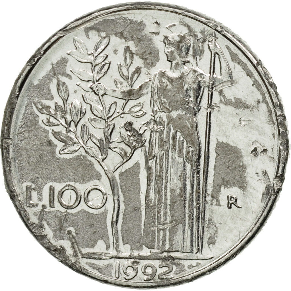 Moneta, Włochy, 100 Lire, 1992, Rome, VF(30-35), Stal nierdzewna, KM:96.2