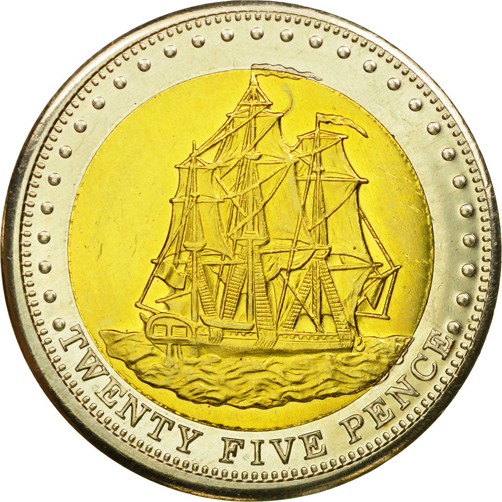 Coin, Saint Helena, 25 Pence, Crown, 2008, AU(55-58), Bi-Metallic