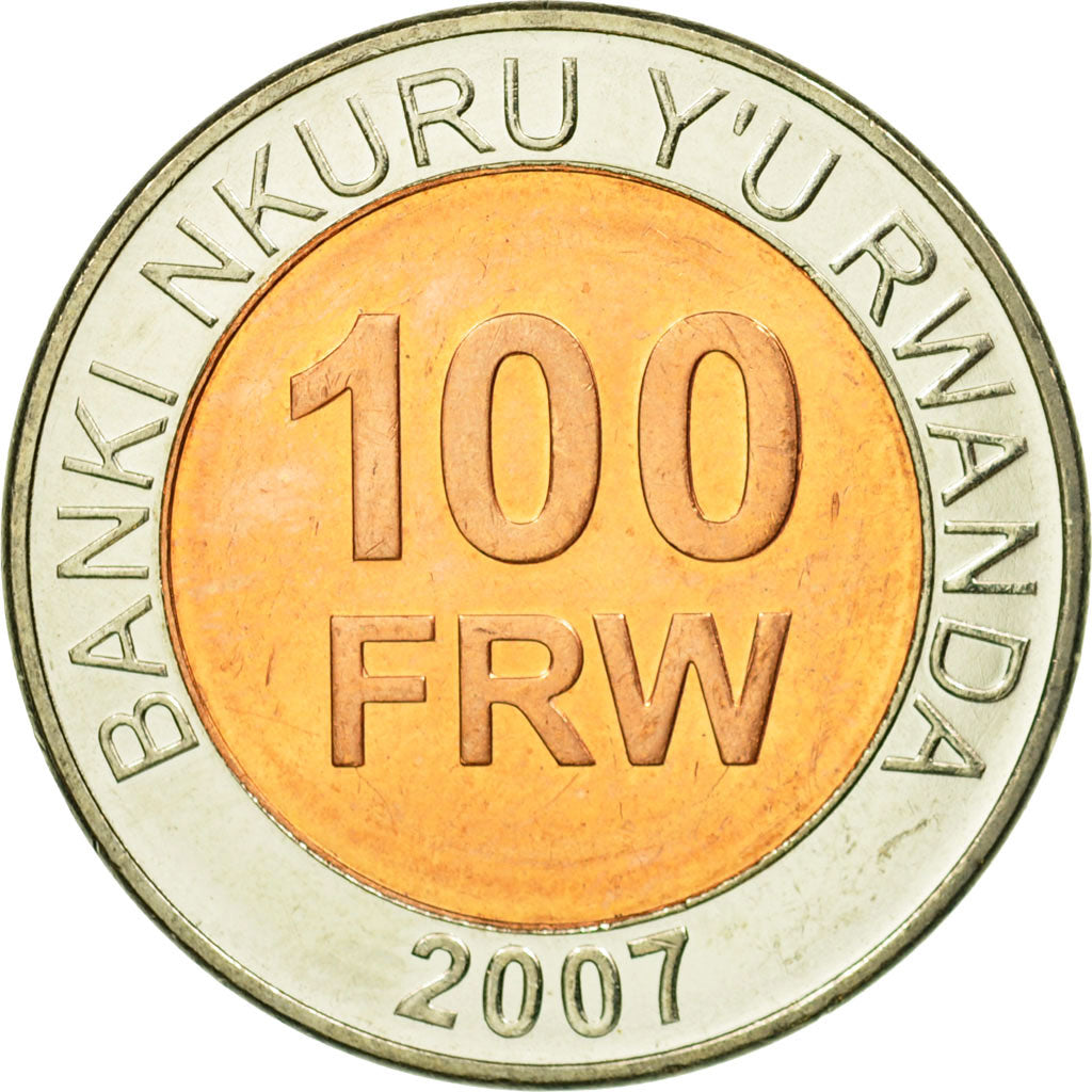 Coin, Rwanda, 100 Francs, 2007, British Royal Mint, AU(55-58), Bi-Metallic