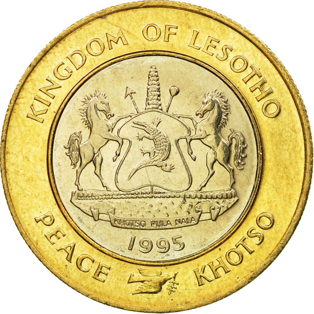 Coin, Lesotho, Moshoeshoe II, 50th Anniversary of the United Nations, 5 Maloti