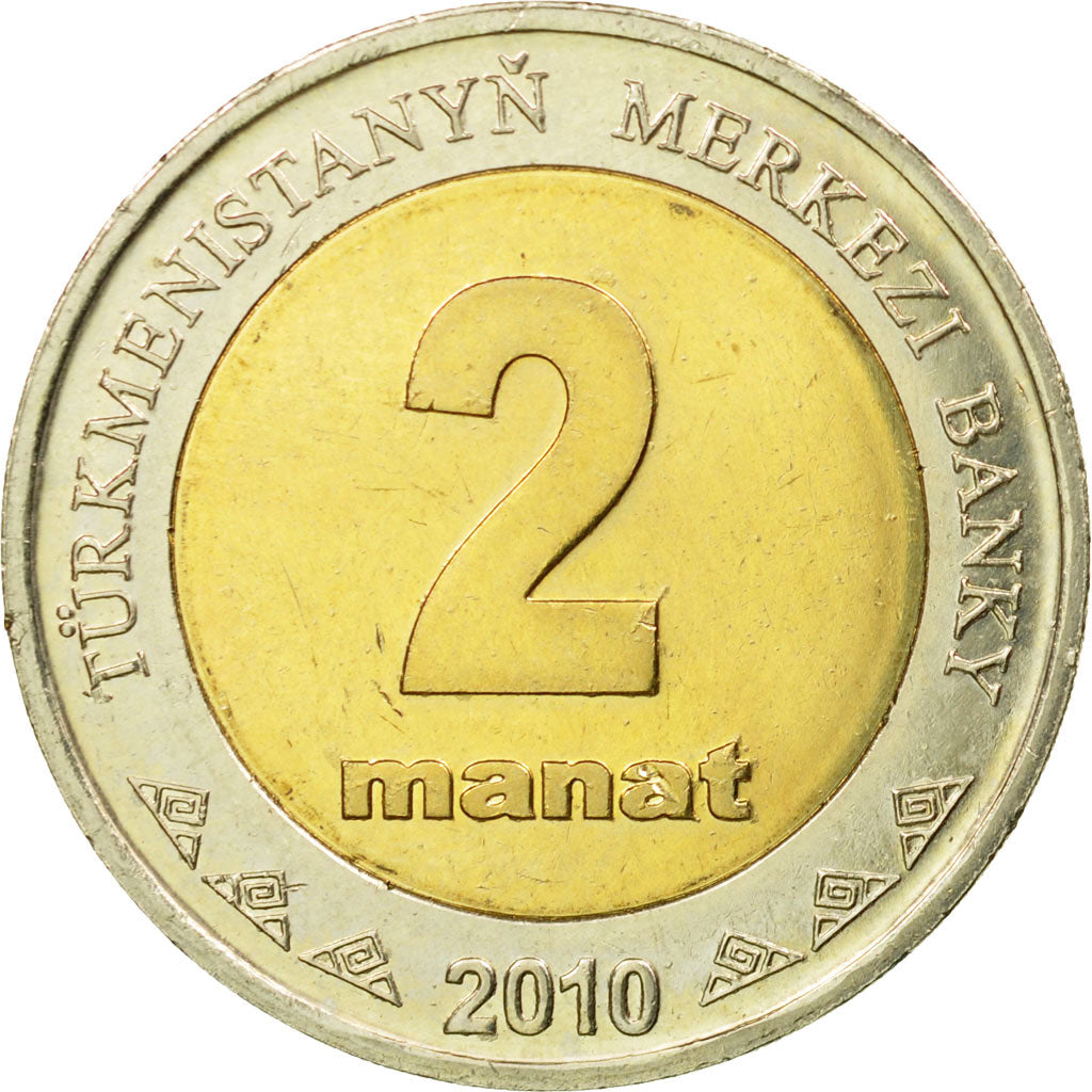 Coin, Turkmanistan, 2 Manat, 2010, AU(55-58), Bi-Metallic, KM:104