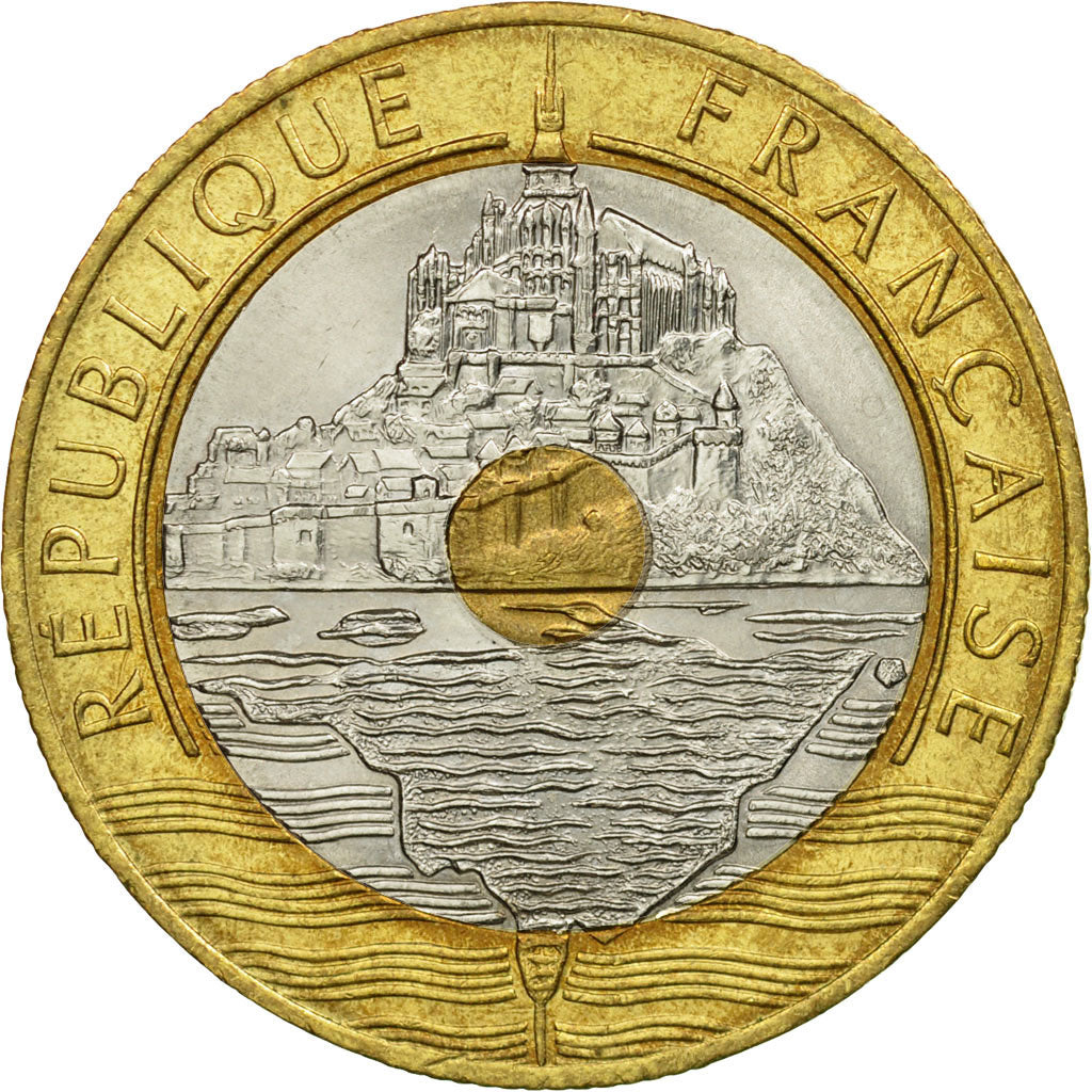 Coin, France, Mont Saint Michel, 20 Francs, 1992, AU(55-58), Tri-Metallic