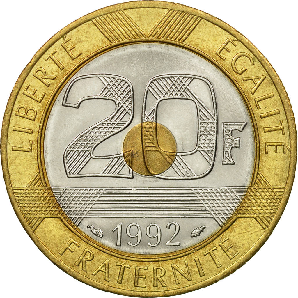 Coin, France, Mont Saint Michel, 20 Francs, 1992, AU(55-58), Tri-Metallic