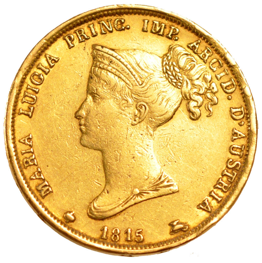 ITALIAN STATES, 40 Lire, 1815, Parma, KM #32, EF(40-45), Gold, 12.80