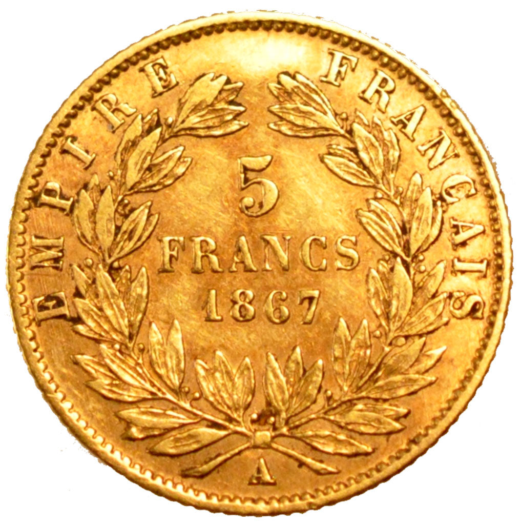 FRANCE, Napoléon III, 5 Francs, 1867, Paris, KM #803.1, EF(40-45), Gold, Gadoury