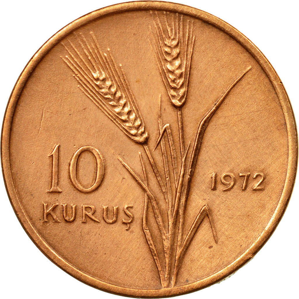 Coin, Turkey, 10 Kurus, 1972, EF(40-45), Bronze, KM:891.2