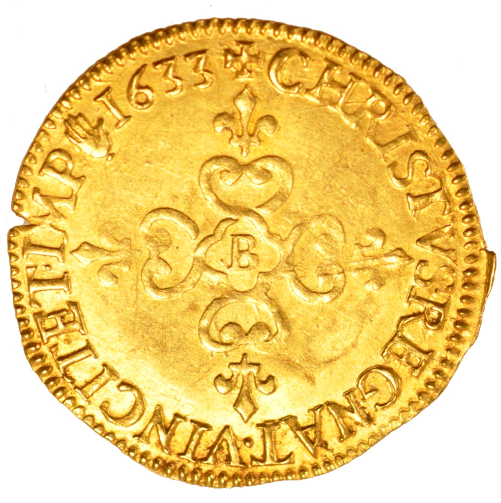 FRANCE, Ecu d'or, 1633, Rouen, AU(55-58), Gold, Gadoury #55, 3.30