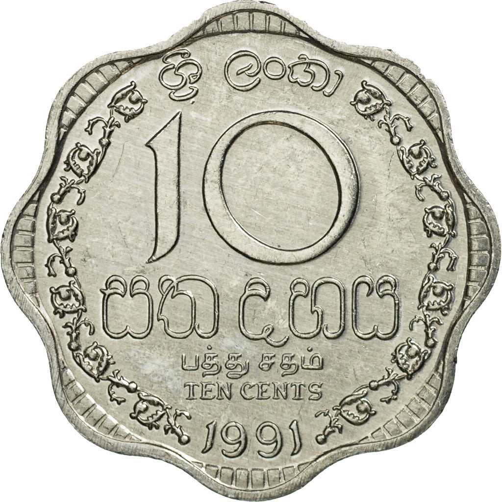 Coin, Sri Lanka, 10 Cents, 1991, AU(55-58), Aluminum, KM:140a