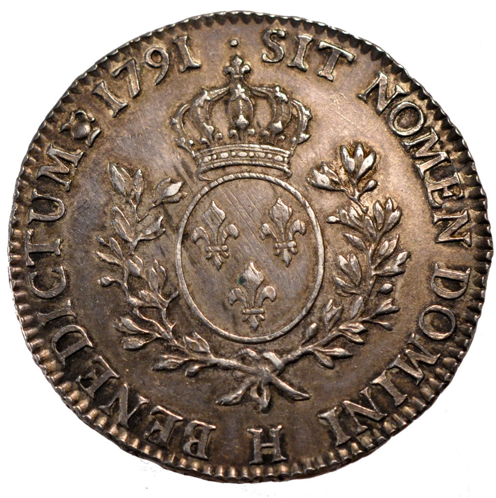 FRANCE, Ecu, 1791, La Rochelle, AU(50-53), Silver, Gadoury #356, 29.30
