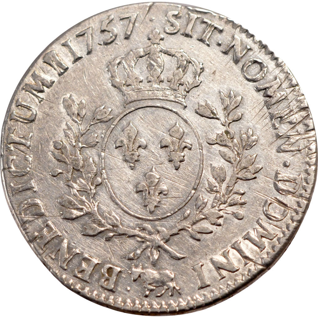 FRANCE, Écu de Béarn au bandeau, ECU, 1757, Pau, KM #518, VF(30-35), Silver, Ga.