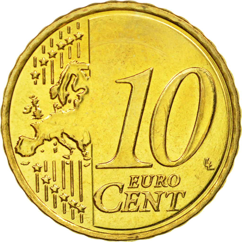 Greece, 10 Euro Cent, 2010, MS(63), Brass, KM:211