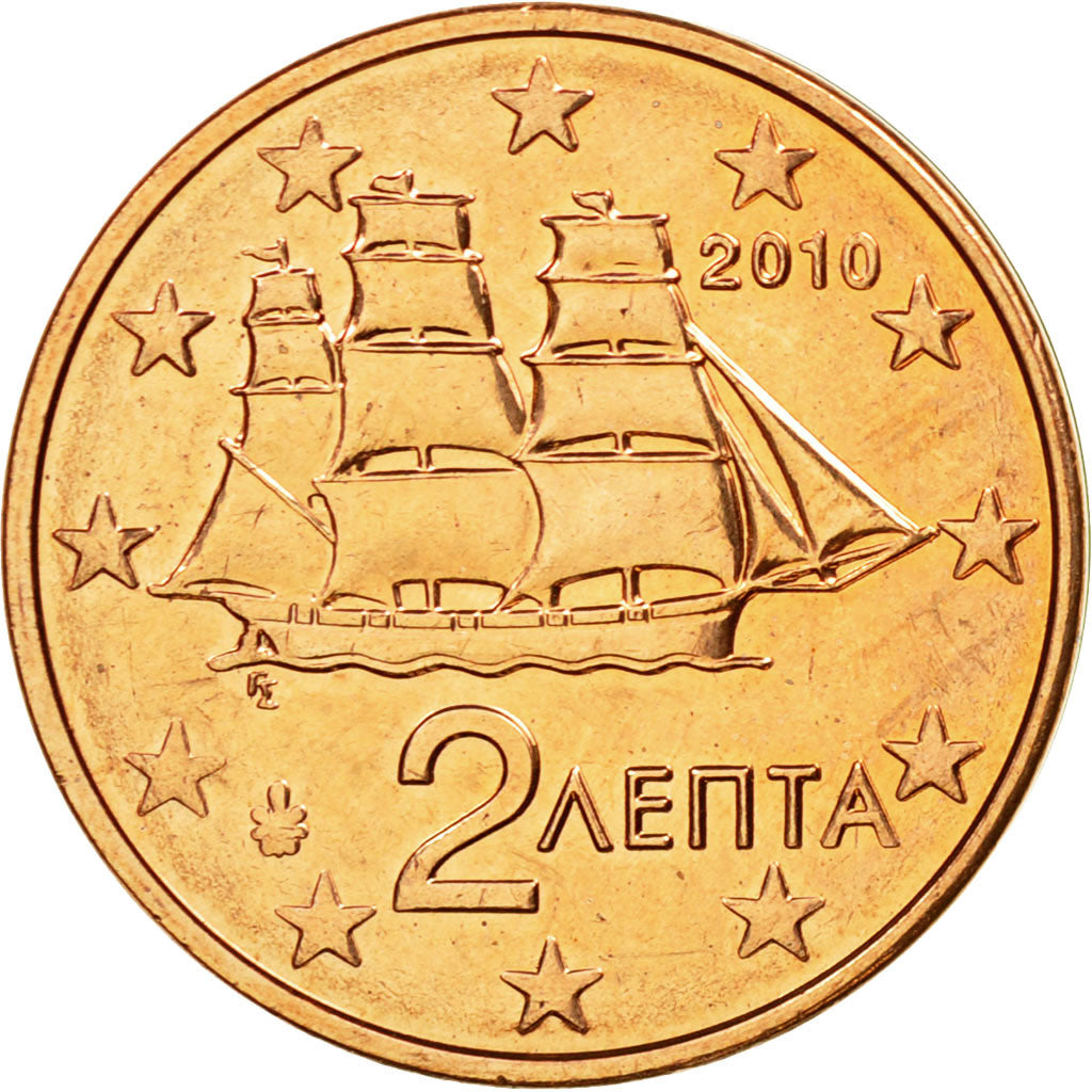 Greece, 2 Euro Cent, 2010, MS(63), Copper Plated Steel, KM:182