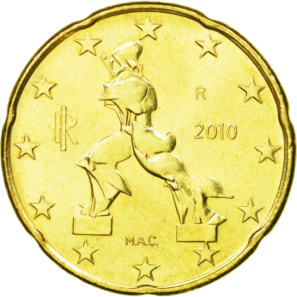 Italy, 20 Euro Cent, 2010, MS(63), Brass, KM:248