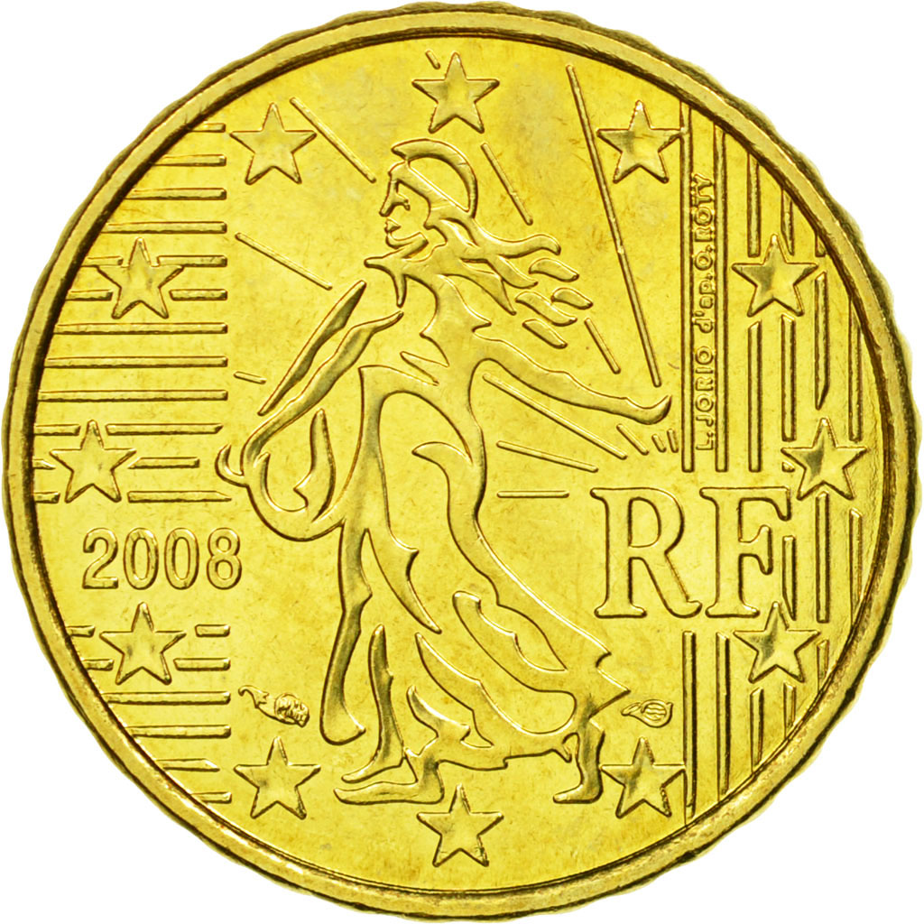 France, 10 Euro Cent, 2008, MS(63), Brass, Gadoury:4b., KM:1410