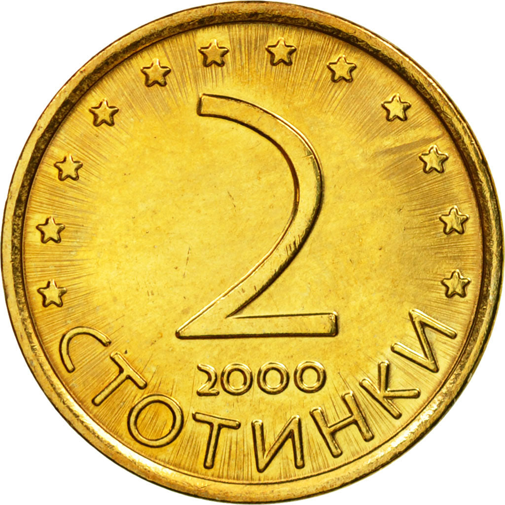 Monnaie, Bulgarie, 2 Stotinki, 2000, SUP, Brass plated steel, KM:238a