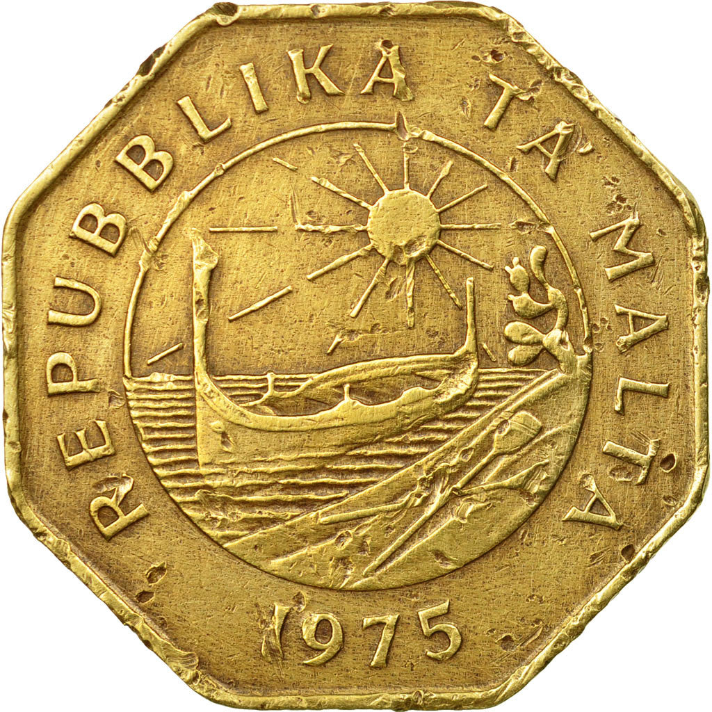Moneda, Malta, 1st Anniversary - Republic of Malta, 25 Cents, 1975, MBC, Latón