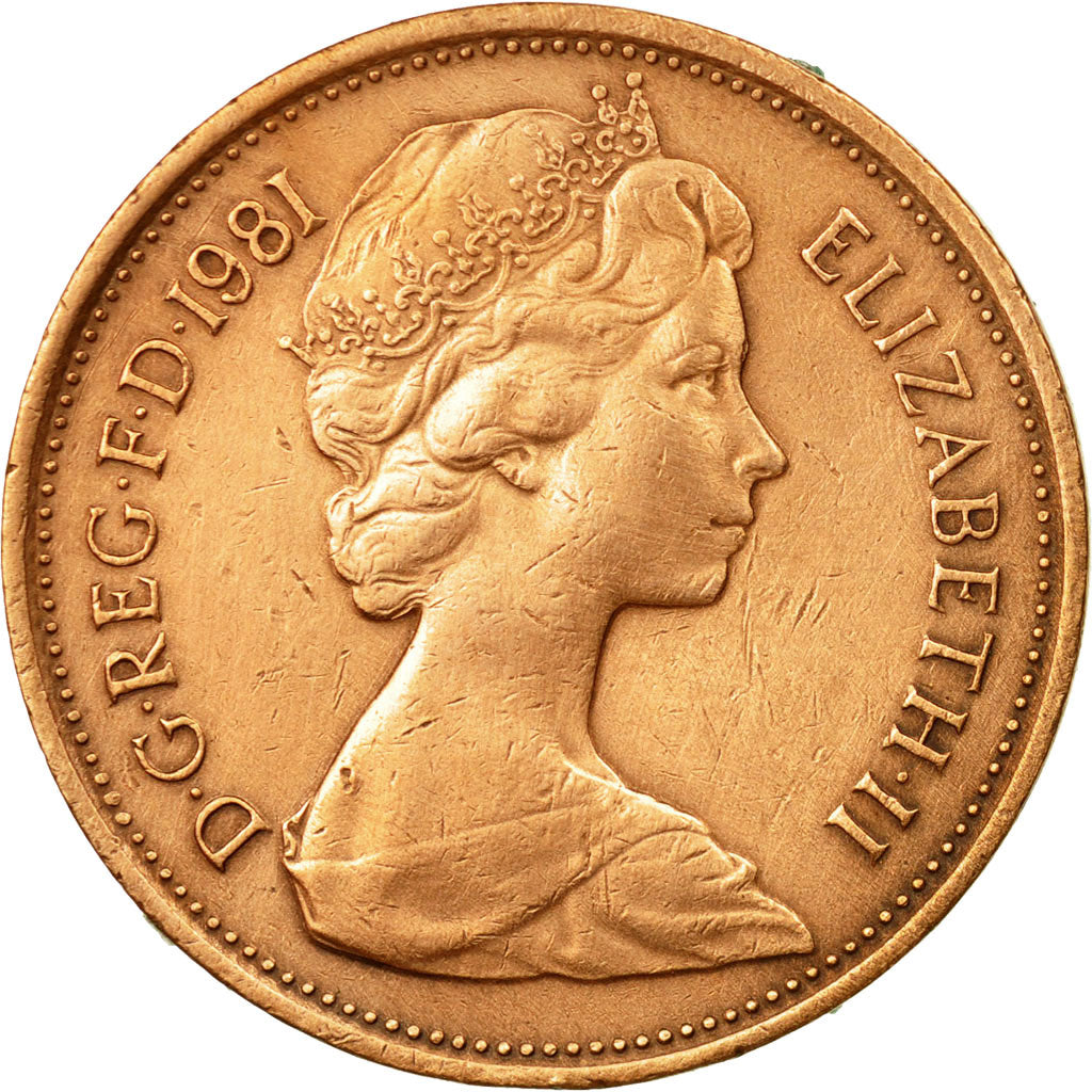 Coin, Great Britain, Elizabeth II, 2 New Pence, 1981, EF(40-45), Bronze, KM:916