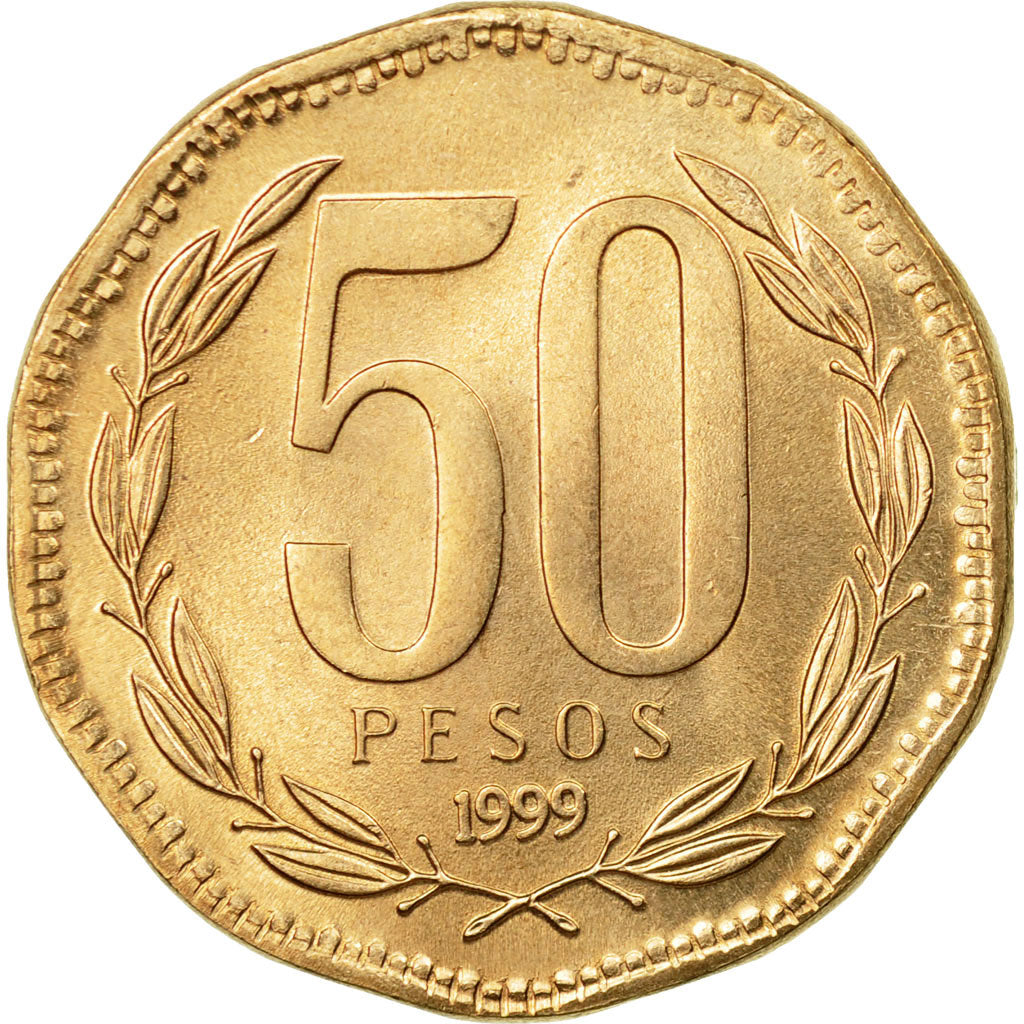 Coin, Chile, 50 Pesos, 1999, AU(55-58), Aluminum-Bronze, KM:219.2