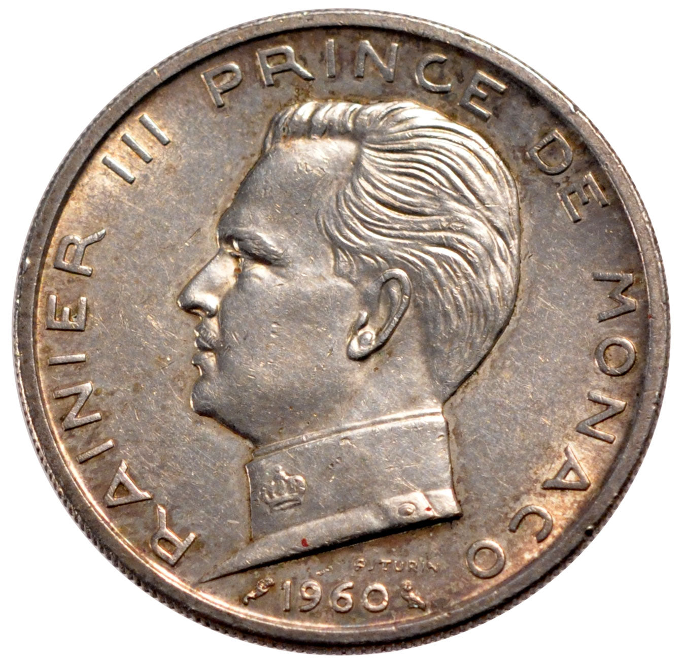 MONACO, 5 Francs, 1960, KM #141, AU(55-58), Silver, Gadoury #152, 12.00