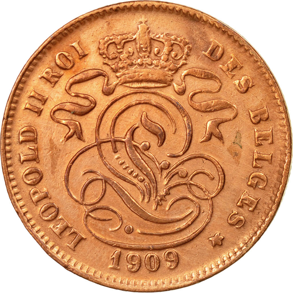 Coin, Belgium, Leopold II, 2 Centimes, 1909, AU(55-58), Copper, KM:35.1