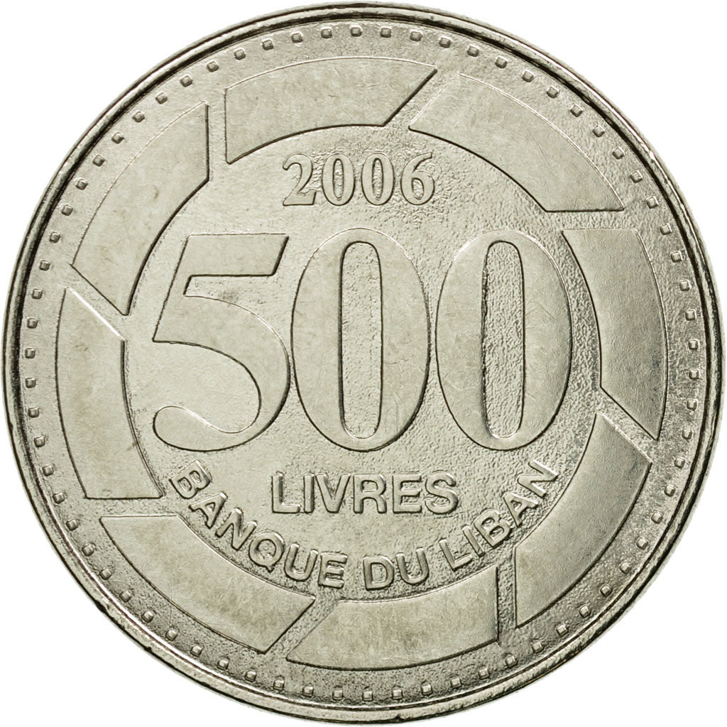 Moneta, Libano, 500 Livres, 2006, SPL-, Acciaio placcato nichel, KM:39