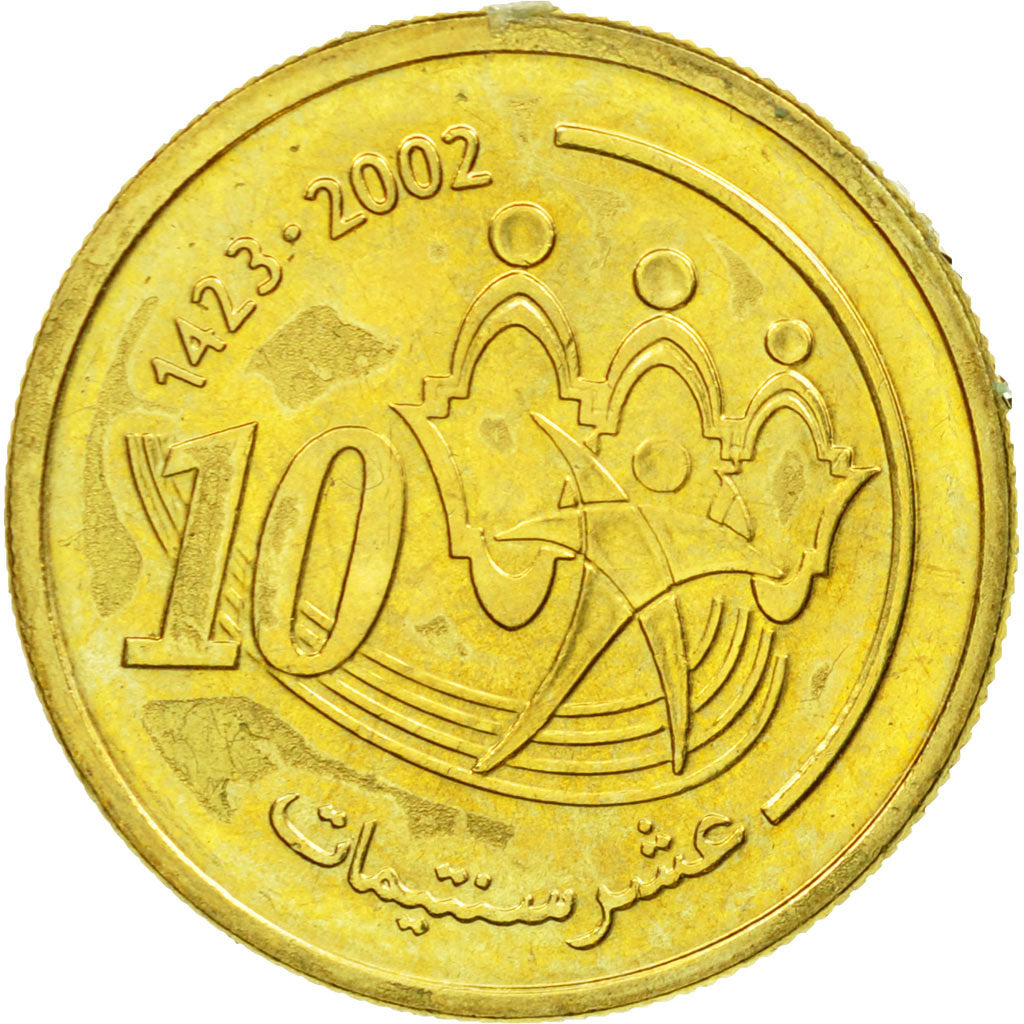Coin, Morocco, Mohammed VI, 10 Santimat, 2002, AU(55-58), Aluminum-Bronze