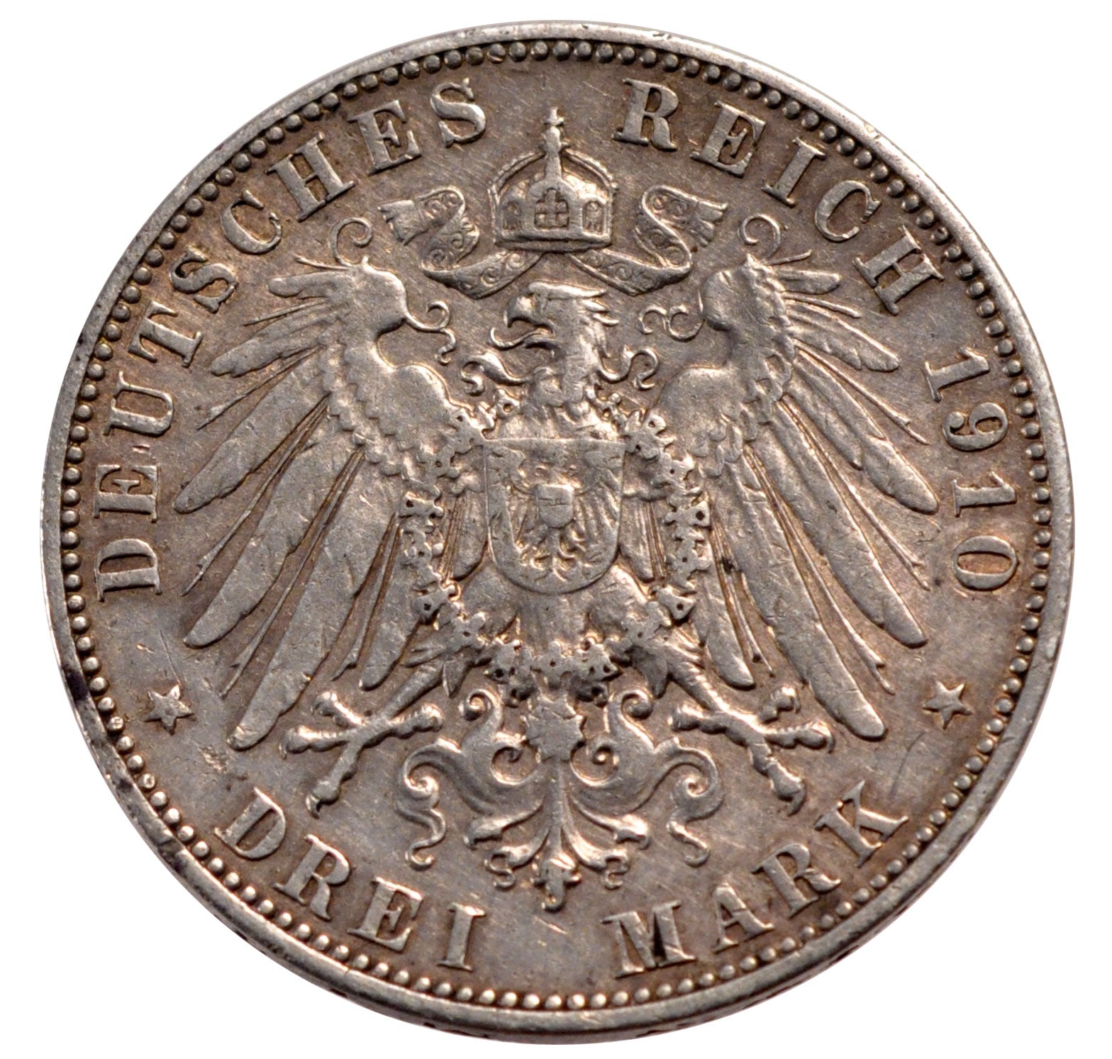 GERMAN STATES, 3 Mark, 1910, Muldenhutten, KM #1267, EF(40-45), Silver, 33,...