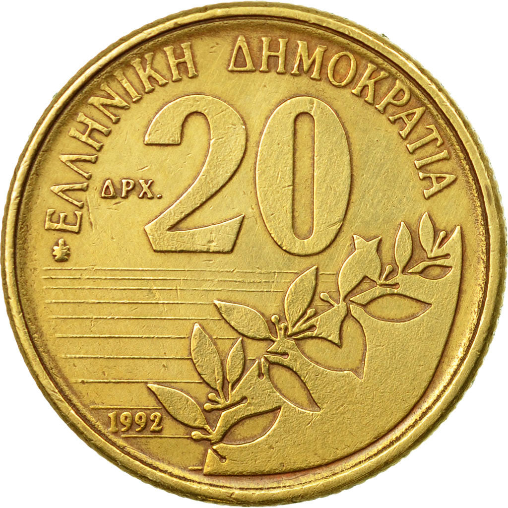 Moneta, Grecia, 20 Drachmes, 1992, MB, Alluminio-bronzo, KM:154