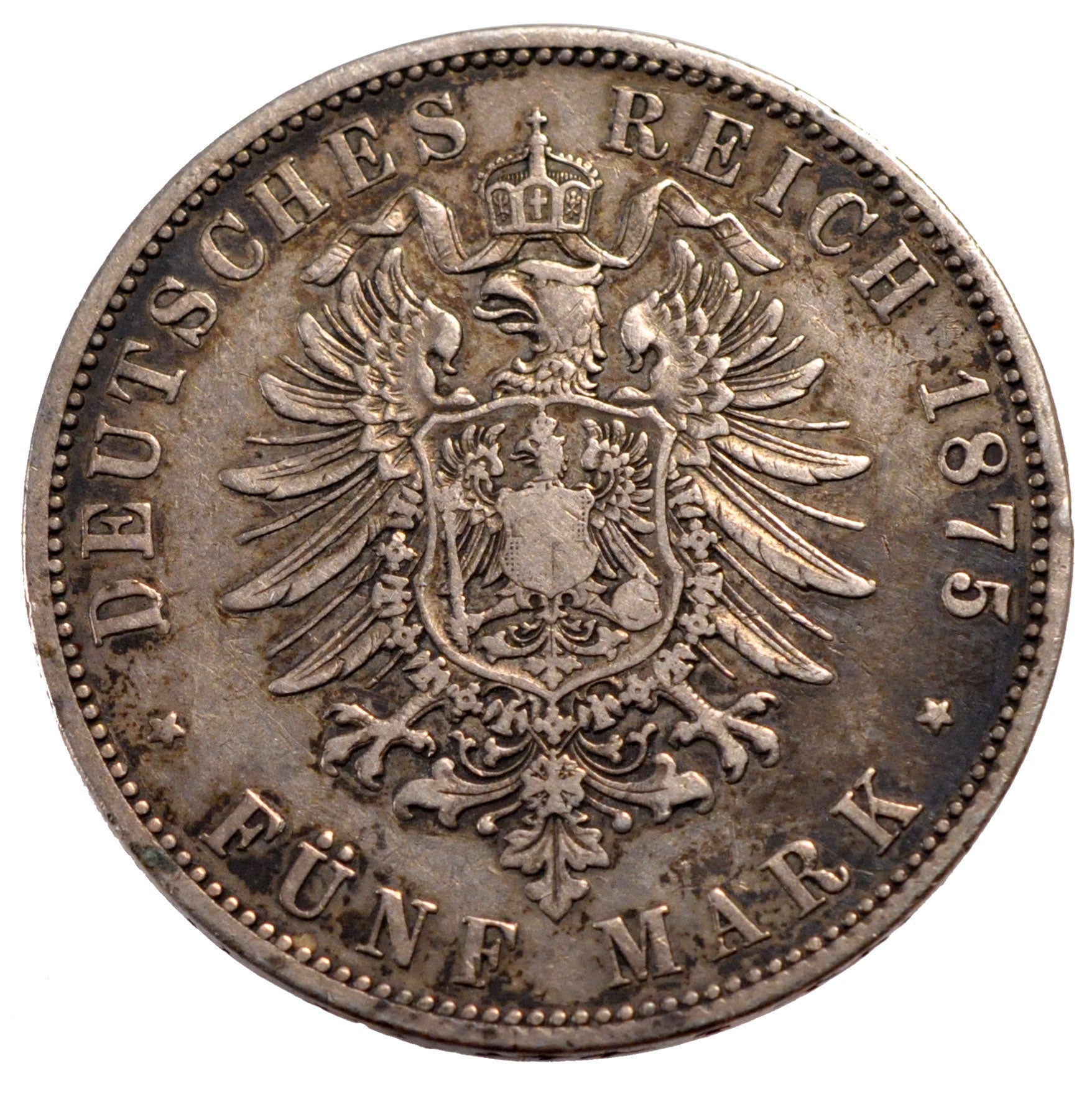 GERMAN STATES, 5 Mark, 1875, Berlin, KM #503, VF(30-35), Silver, 27.48