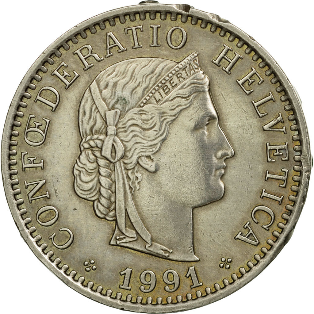 Moneda, Suiza, 20 Rappen, 1991, Bern, BC+, Cobre - níquel, KM:29a
