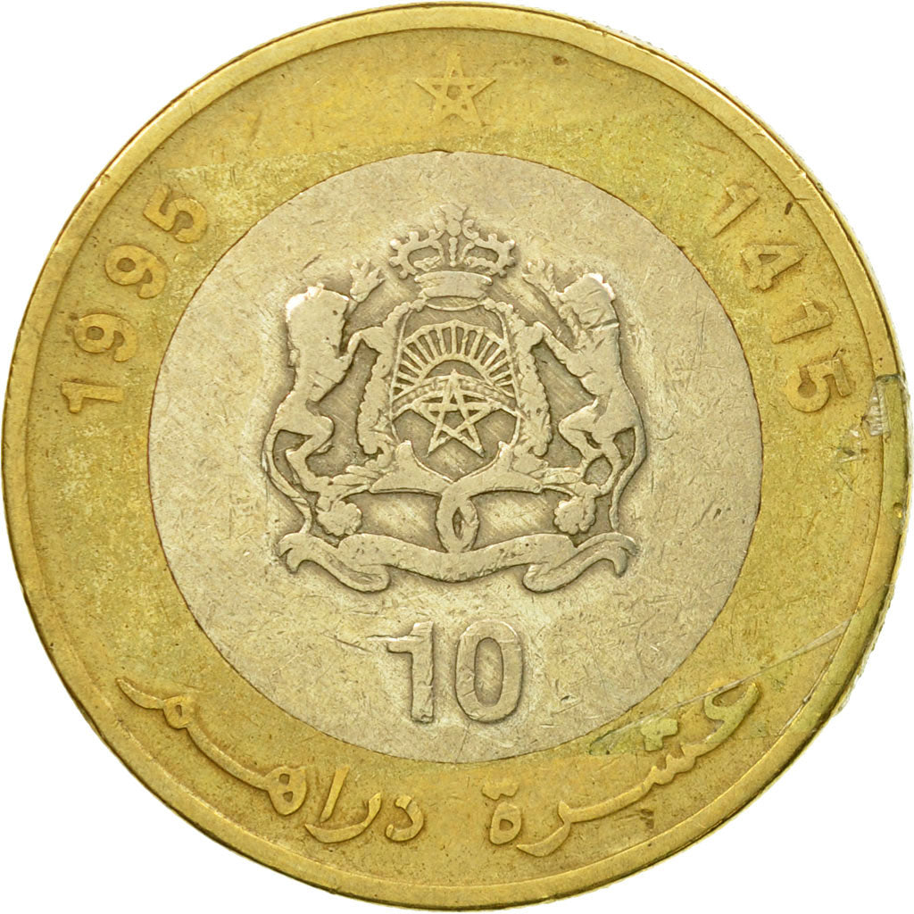 Coin, Morocco, al-Hassan II, 10 Dirhams, 1995/AH1415, EF(40-45), Bi-Metallic