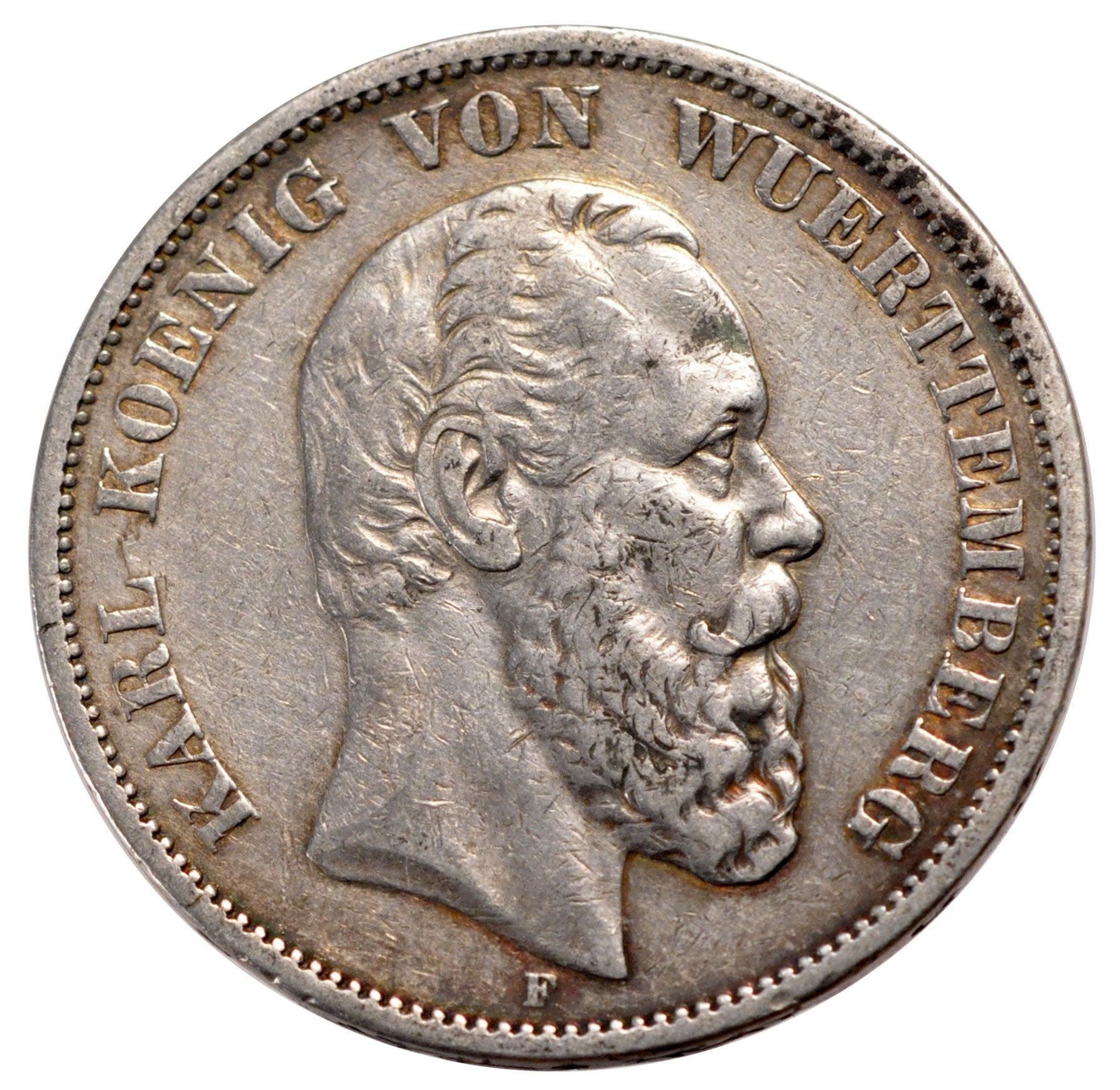 GERMAN STATES, 5 Mark, 1888, Freudenstadt, KM #623, EF(40-45), Silver, 27.53