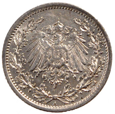 GERMANY - EMPIRE, 1/2 Mark, 1914, Berlin, KM #17, AU(55-58), Silver, 20, 2.76