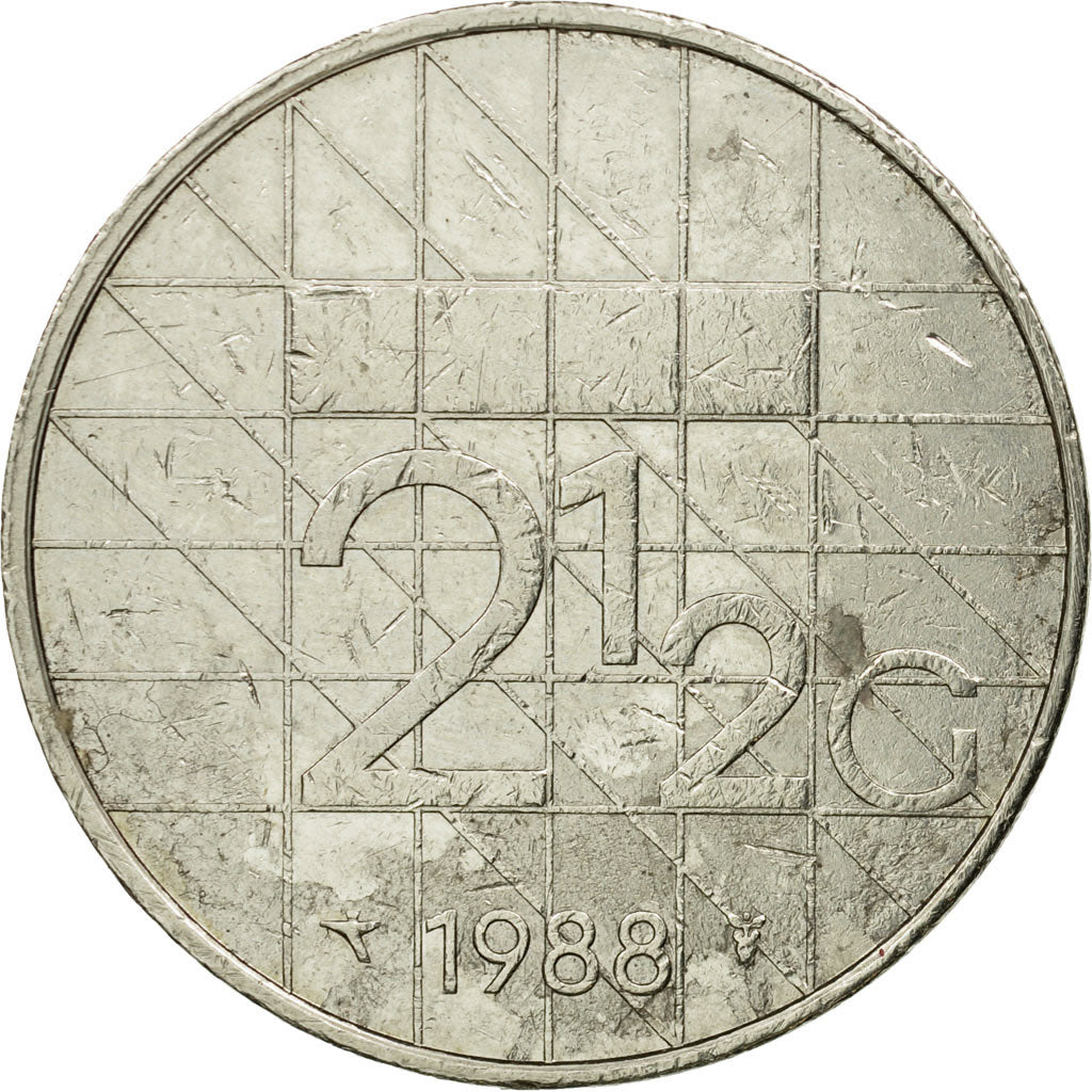 Coin, Netherlands, Beatrix, 2-1/2 Gulden, 1988, VF(20-25), Nickel, KM:206