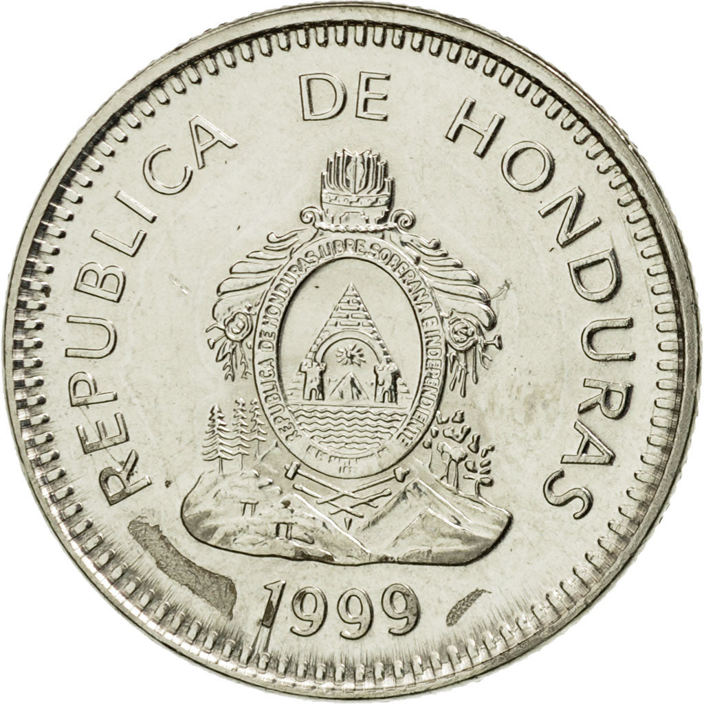 Coin, Honduras, 20 Centavos, 1999, AU(55-58), Nickel plated steel, KM:83a.2