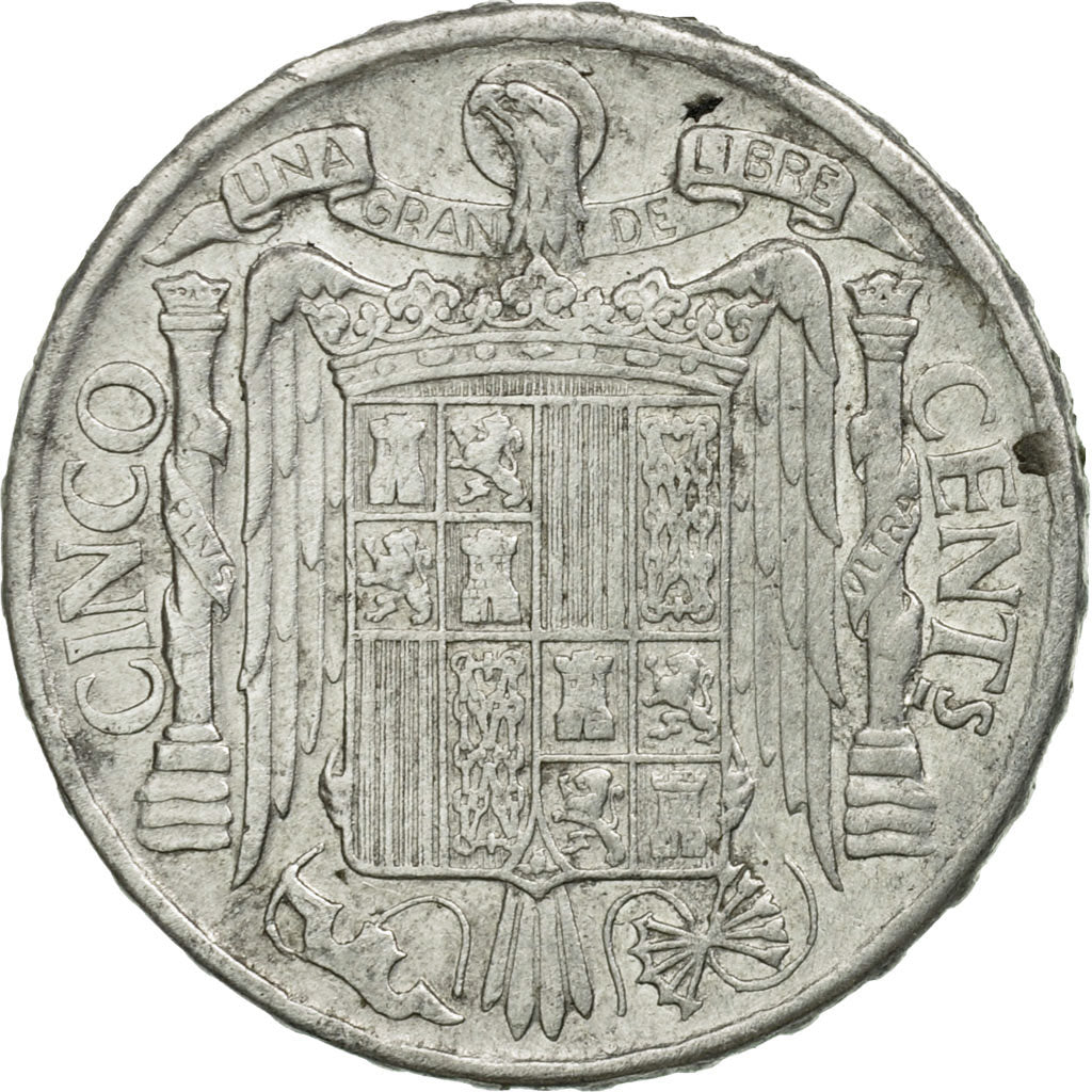 Coin, Spain, 5 Centimos, 1941, EF(40-45), Aluminum, KM:765