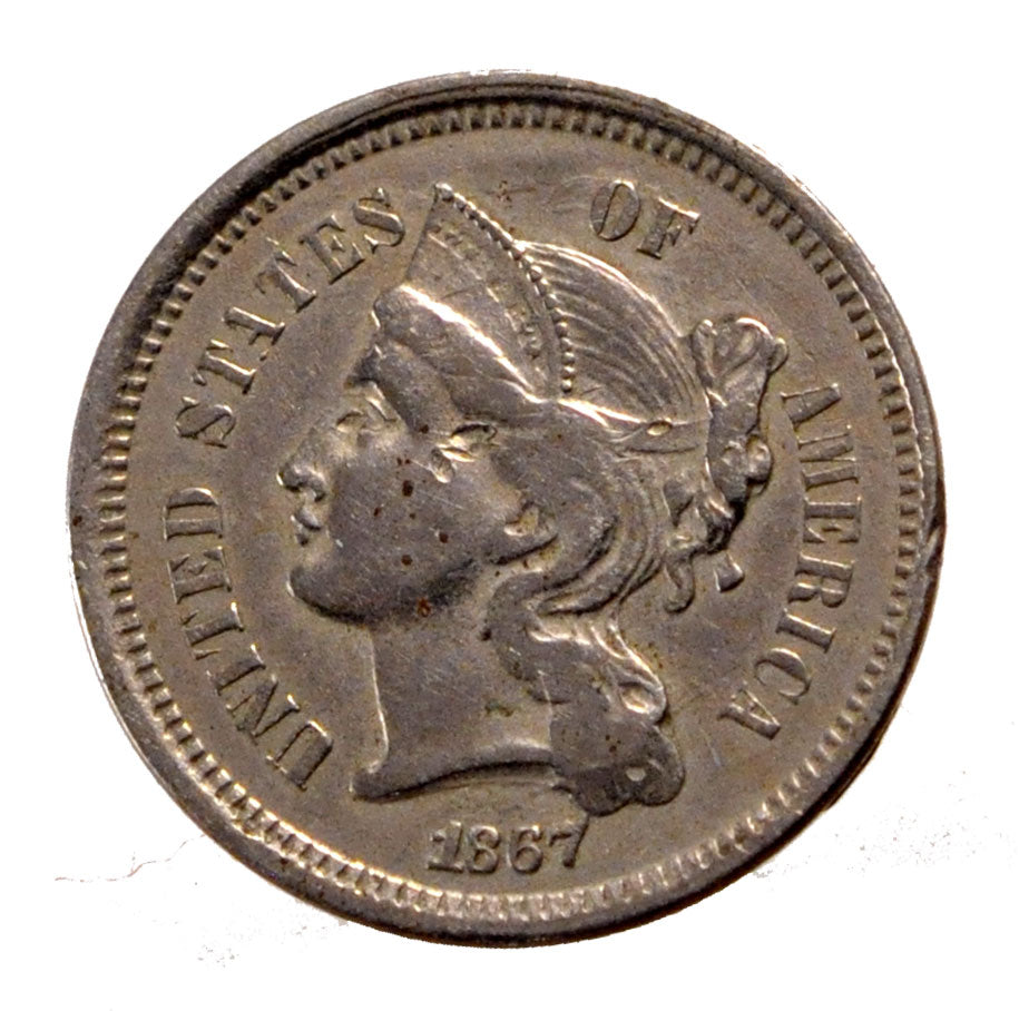 UNITED STATES, Nickel 3 Cents, 1867, U.S. Mint, KM #95, EF(40-45),...