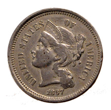 UNITED STATES, Nickel 3 Cents, 1867, U.S. Mint, KM #95, EF(40-45),...