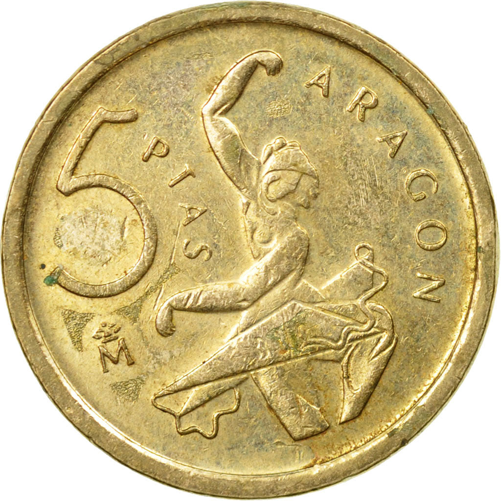 Moneda, España, Juan Carlos I, Aragon, 5 Pesetas, 1994, Madrid, MBC, Aluminio -