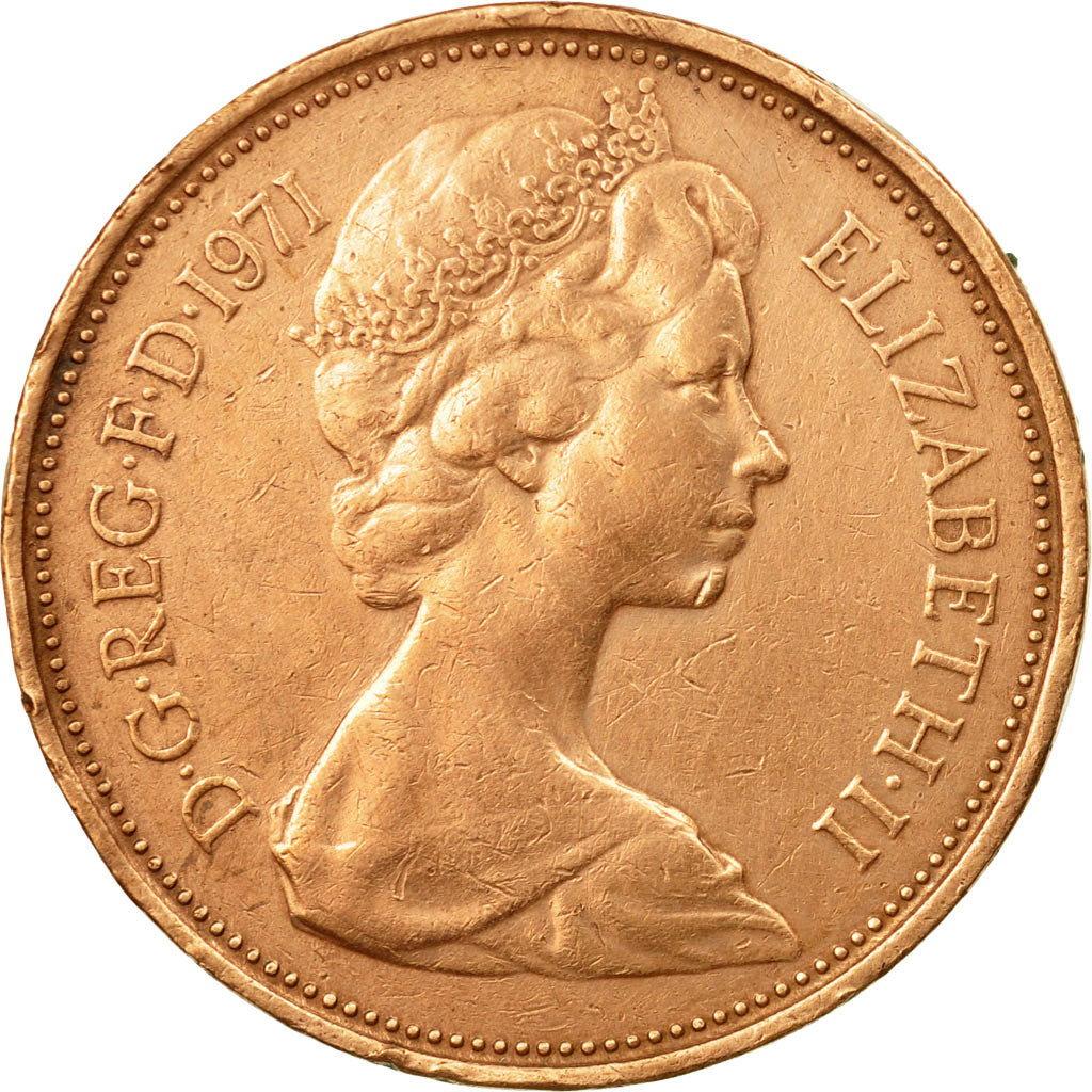 Coin, Great Britain, Elizabeth II, 2 New Pence, 1971, EF(40-45), Bronze, KM:916